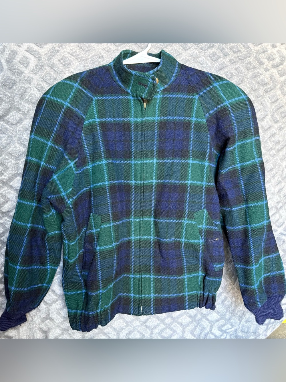 Pendleton Green and Navy Plaid Zip-Front Sweater